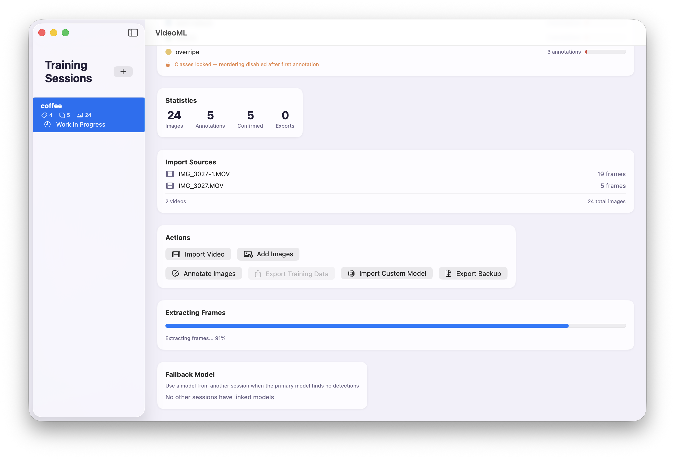 VideoML video frame extraction in progress