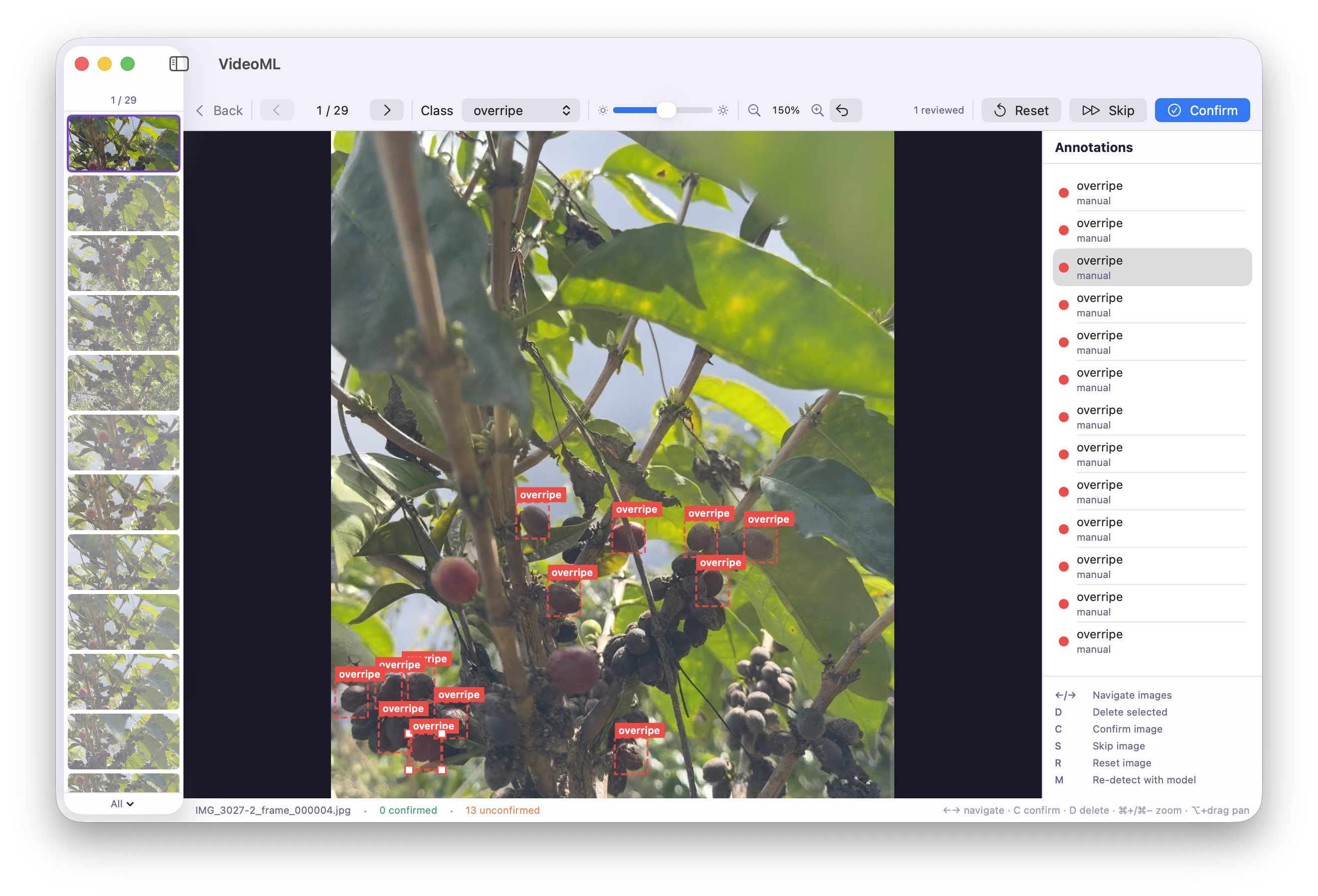 VideoML annotation view showing bounding boxes on an image
